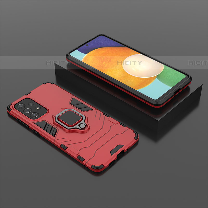 Coque Contour Silicone et Plastique Housse Etui Mat avec Magnetique Support Bague Anneau pour Samsung Galaxy A73 5G Rouge Plus