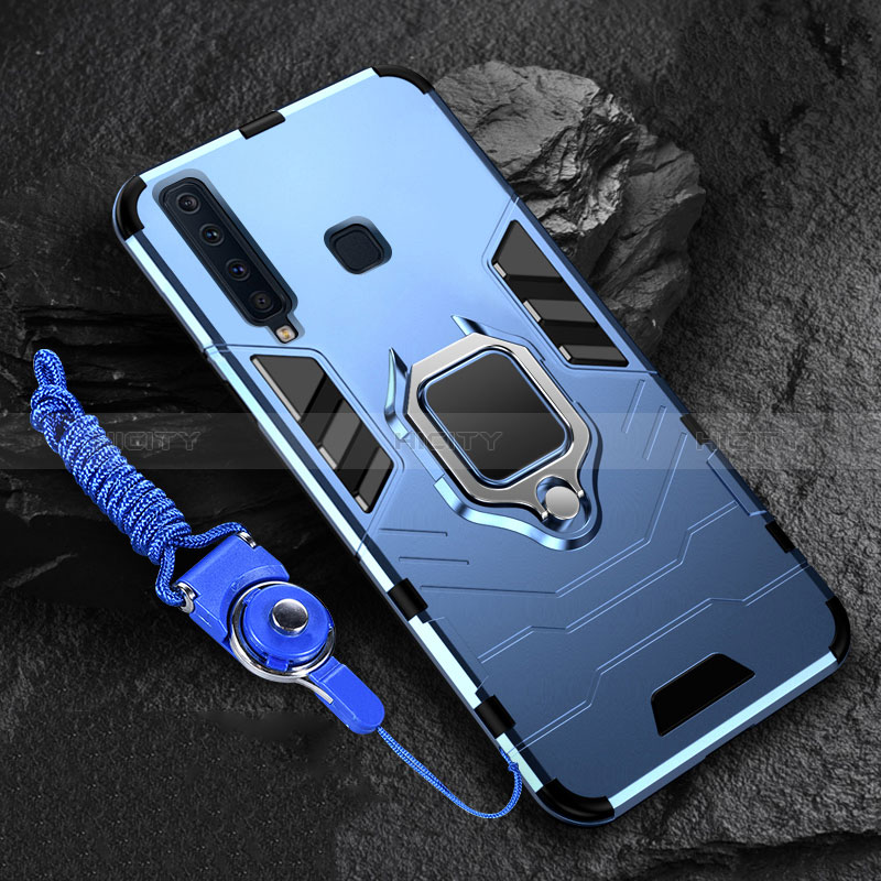 Coque Contour Silicone et Plastique Housse Etui Mat avec Magnetique Support Bague Anneau pour Samsung Galaxy A9 Star Pro Bleu Plus