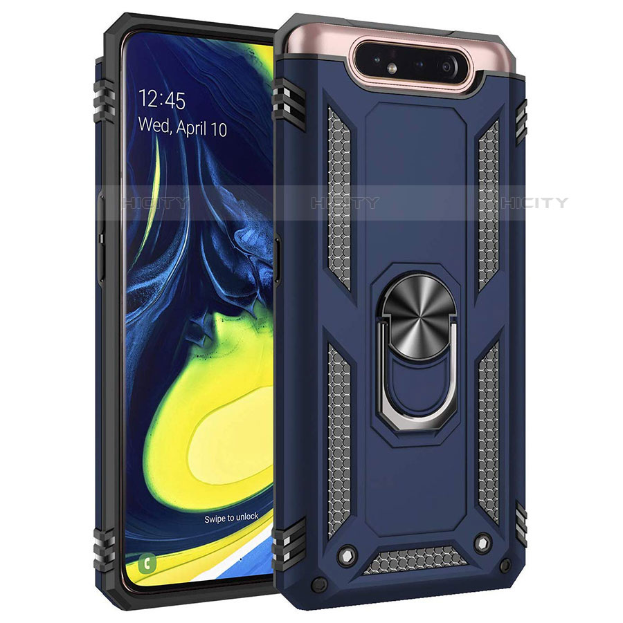 Coque Contour Silicone et Plastique Housse Etui Mat avec Magnetique Support Bague Anneau pour Samsung Galaxy A90 4G Bleu Plus