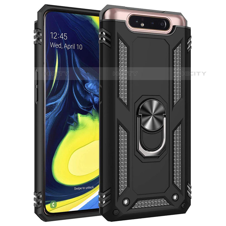 Coque Contour Silicone et Plastique Housse Etui Mat avec Magnetique Support Bague Anneau pour Samsung Galaxy A90 4G Noir Plus