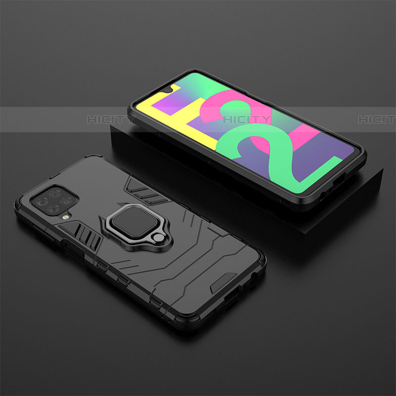 Coque Contour Silicone et Plastique Housse Etui Mat avec Magnetique Support Bague Anneau pour Samsung Galaxy F22 4G Plus