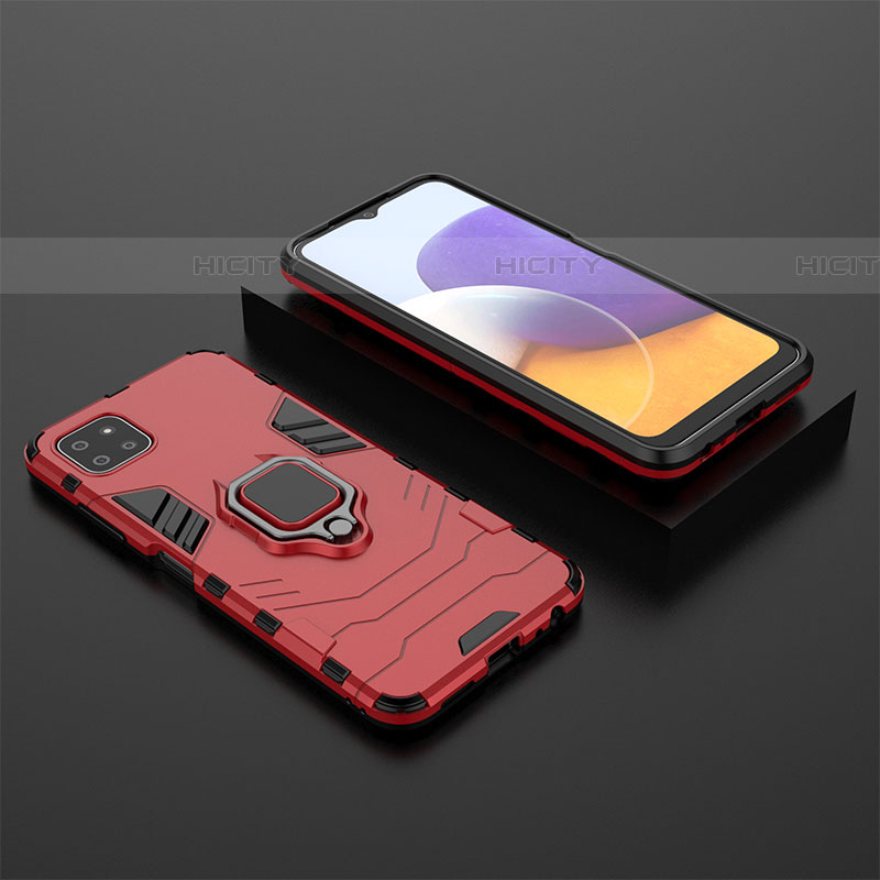 Coque Contour Silicone et Plastique Housse Etui Mat avec Magnetique Support Bague Anneau pour Samsung Galaxy F42 5G Rouge Plus