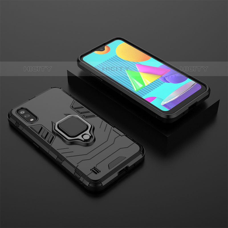 Coque Contour Silicone et Plastique Housse Etui Mat avec Magnetique Support Bague Anneau pour Samsung Galaxy M01 Noir Plus