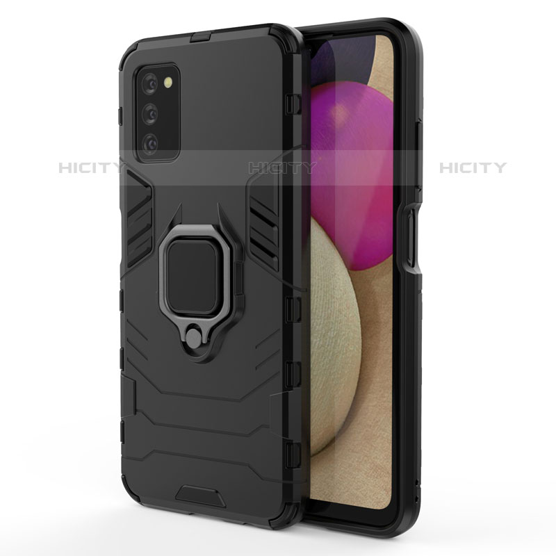 Coque Contour Silicone et Plastique Housse Etui Mat avec Magnetique Support Bague Anneau pour Samsung Galaxy M02s Noir Plus