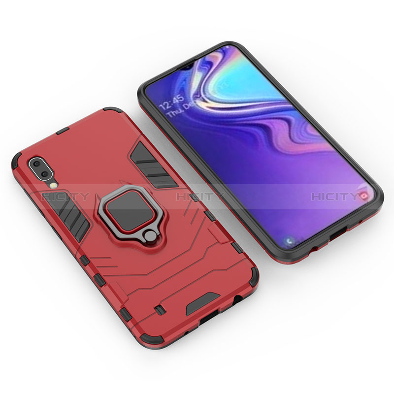 Coque Contour Silicone et Plastique Housse Etui Mat avec Magnetique Support Bague Anneau pour Samsung Galaxy M10 Rouge Plus