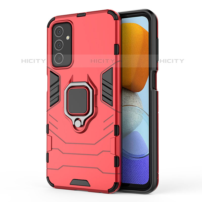 Coque Contour Silicone et Plastique Housse Etui Mat avec Magnetique Support Bague Anneau pour Samsung Galaxy M23 5G Rouge Plus