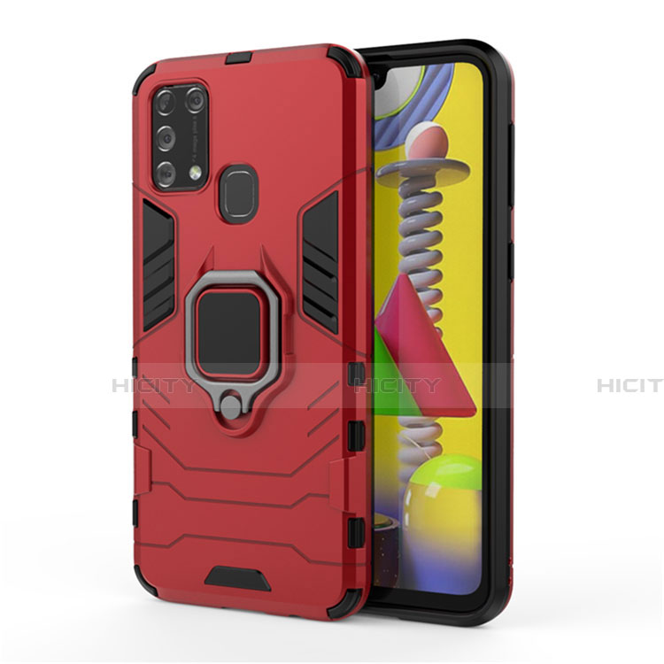 Coque Contour Silicone et Plastique Housse Etui Mat avec Magnetique Support Bague Anneau pour Samsung Galaxy M31 Prime Edition Rouge Plus