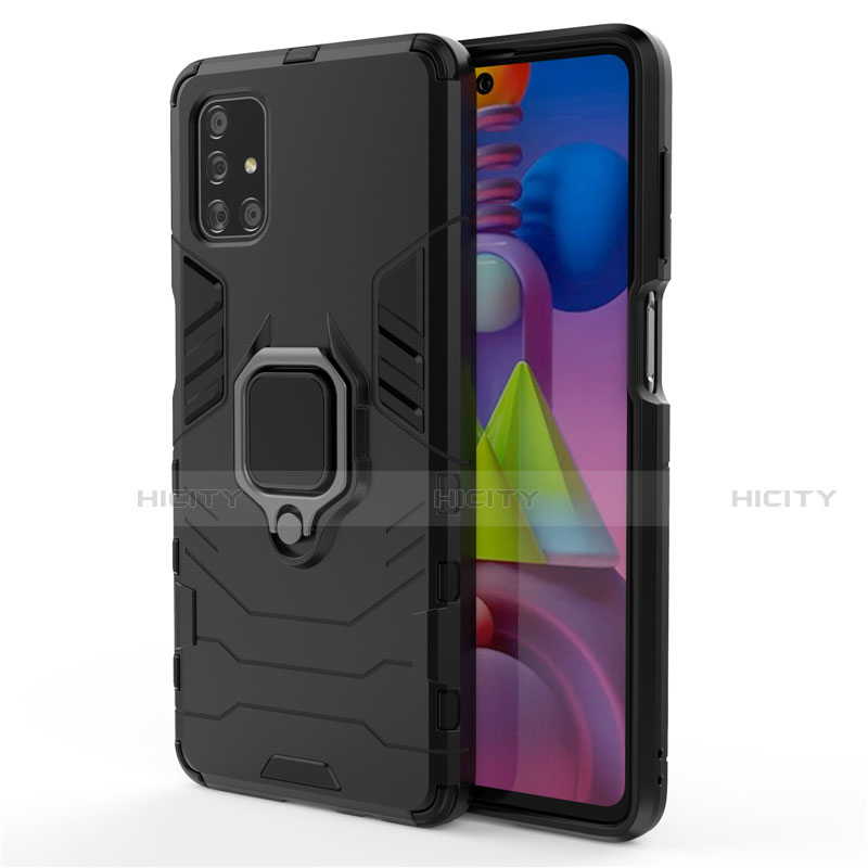 Coque Contour Silicone et Plastique Housse Etui Mat avec Magnetique Support Bague Anneau pour Samsung Galaxy M51 Noir Plus