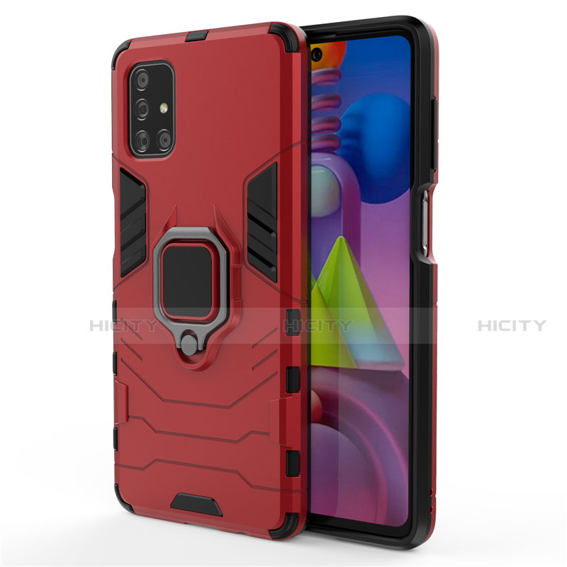 Coque Contour Silicone et Plastique Housse Etui Mat avec Magnetique Support Bague Anneau pour Samsung Galaxy M51 Rouge Plus