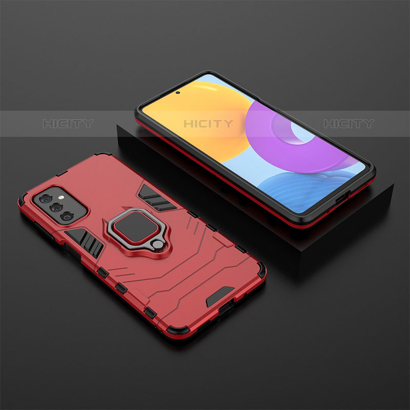 Coque Contour Silicone et Plastique Housse Etui Mat avec Magnetique Support Bague Anneau pour Samsung Galaxy M52 5G Rouge Plus