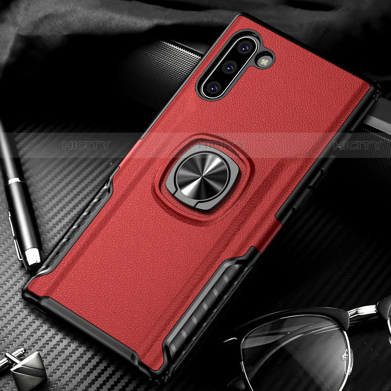 Coque Contour Silicone et Plastique Housse Etui Mat avec Magnetique Support Bague Anneau pour Samsung Galaxy Note 10 5G Rouge Plus