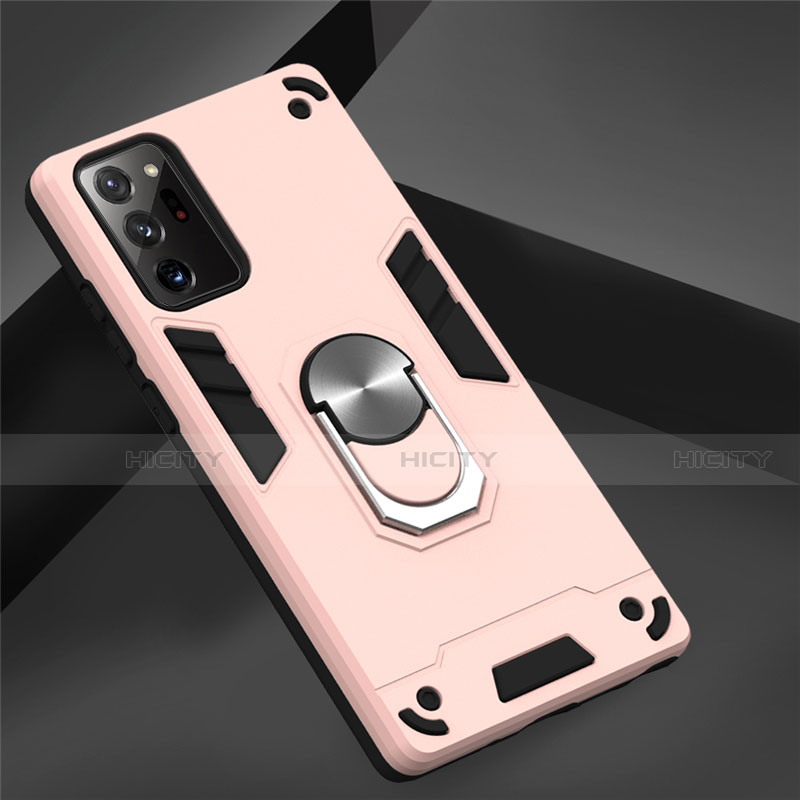 Coque Contour Silicone et Plastique Housse Etui Mat avec Magnetique Support Bague Anneau pour Samsung Galaxy Note 20 5G Rose Plus