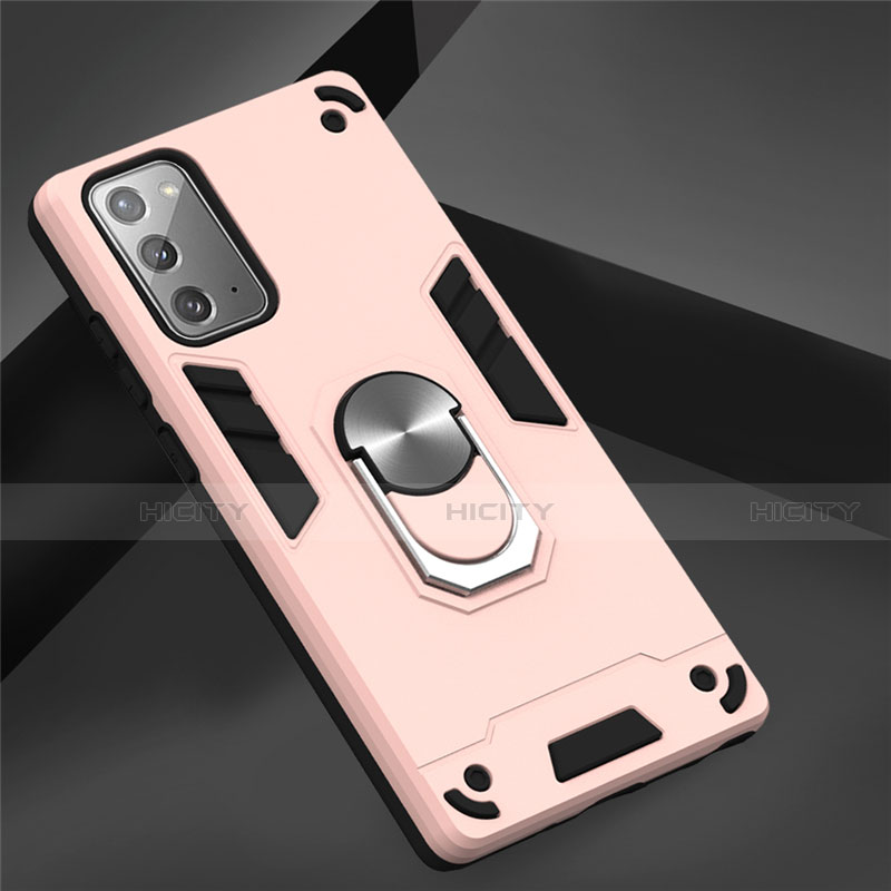 Coque Contour Silicone et Plastique Housse Etui Mat avec Magnetique Support Bague Anneau pour Samsung Galaxy Note 20 Plus 5G Rose Plus