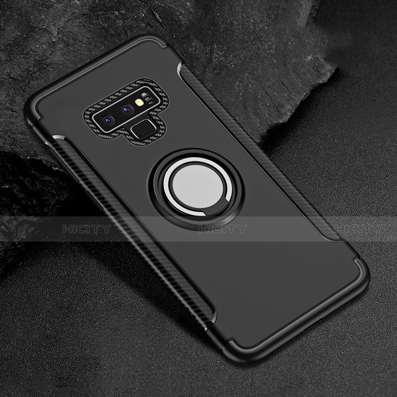 Coque Contour Silicone et Plastique Housse Etui Mat avec Magnetique Support Bague Anneau pour Samsung Galaxy Note 9 Noir Plus