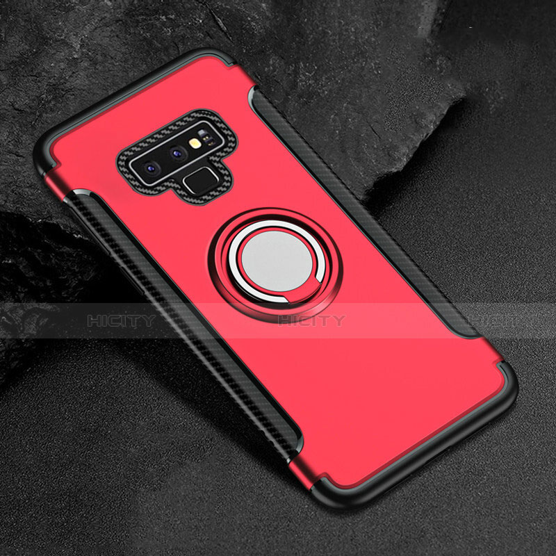 Coque Contour Silicone et Plastique Housse Etui Mat avec Magnetique Support Bague Anneau pour Samsung Galaxy Note 9 Rouge Plus