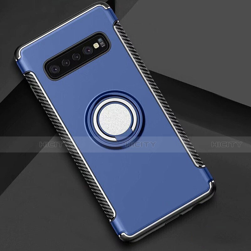 Coque Contour Silicone et Plastique Housse Etui Mat avec Magnetique Support Bague Anneau pour Samsung Galaxy S10 5G Bleu Plus