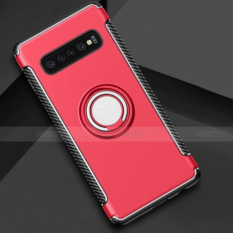 Coque Contour Silicone et Plastique Housse Etui Mat avec Magnetique Support Bague Anneau pour Samsung Galaxy S10 5G Rouge Plus