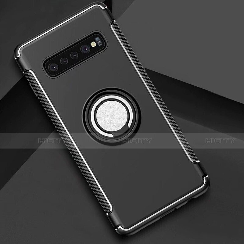 Coque Contour Silicone et Plastique Housse Etui Mat avec Magnetique Support Bague Anneau pour Samsung Galaxy S10 Noir Plus