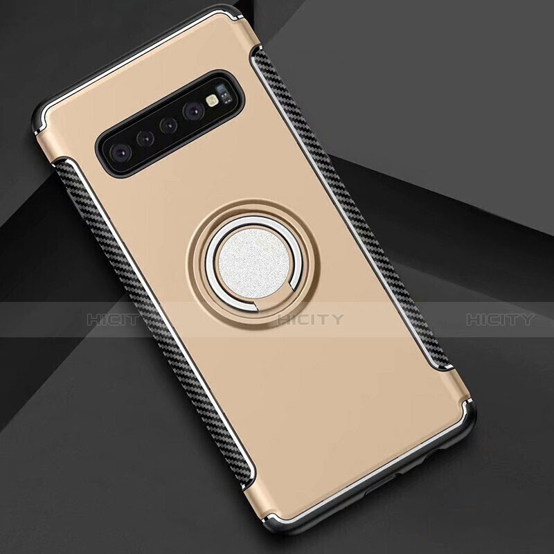 Coque Contour Silicone et Plastique Housse Etui Mat avec Magnetique Support Bague Anneau pour Samsung Galaxy S10 Or Plus