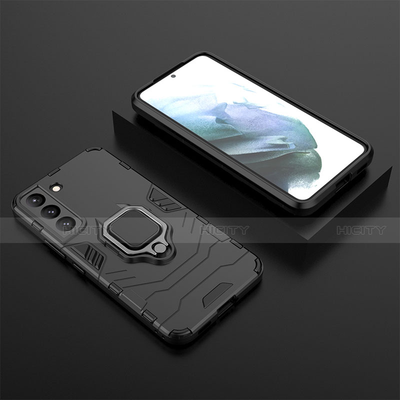 Coque Contour Silicone et Plastique Housse Etui Mat avec Magnetique Support Bague Anneau pour Samsung Galaxy S21 5G Noir Plus