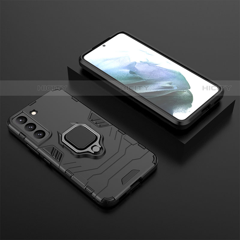 Coque Contour Silicone et Plastique Housse Etui Mat avec Magnetique Support Bague Anneau pour Samsung Galaxy S21 FE 5G Noir Plus