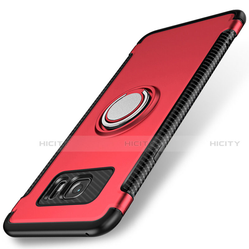 Coque Contour Silicone et Plastique Housse Etui Mat avec Magnetique Support Bague Anneau pour Samsung Galaxy S7 Edge G935F Rouge Plus