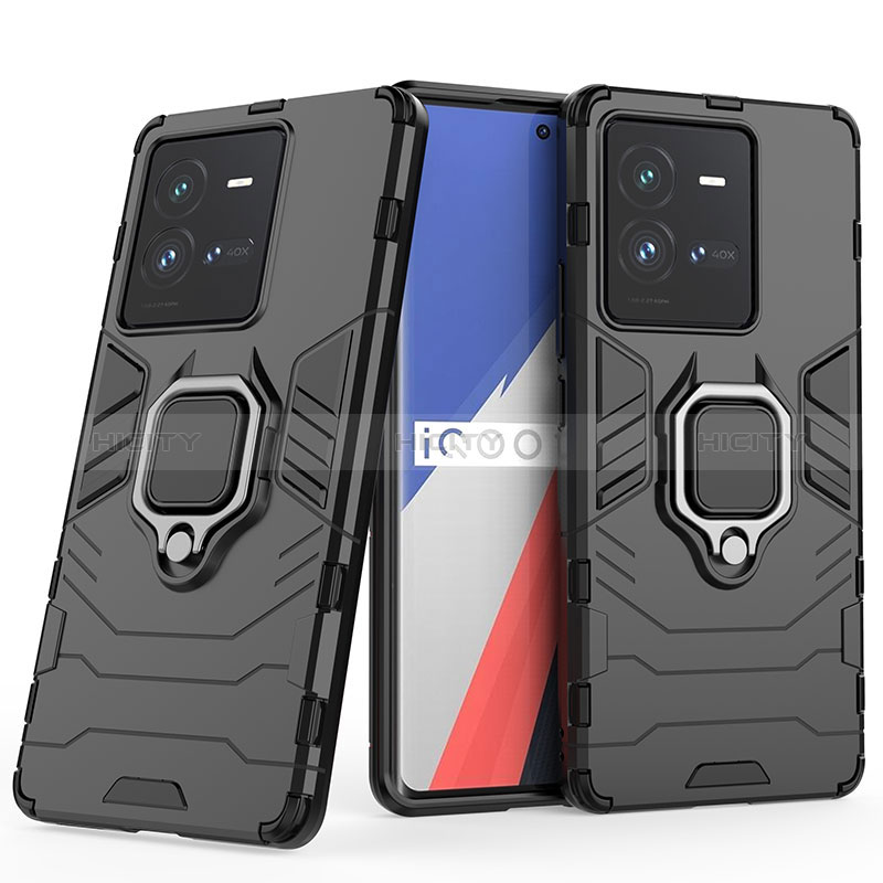 Coque Contour Silicone et Plastique Housse Etui Mat avec Magnetique Support Bague Anneau pour Vivo iQOO 10 Pro 5G Noir Plus