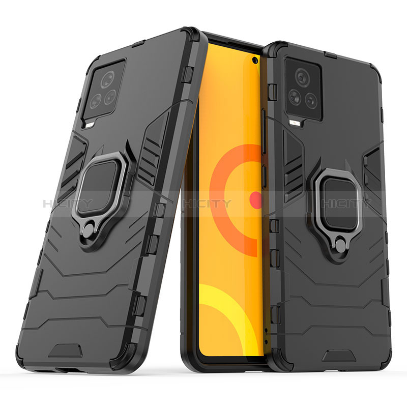 Coque Contour Silicone et Plastique Housse Etui Mat avec Magnetique Support Bague Anneau pour Vivo iQOO 7 Legend 5G Noir Plus