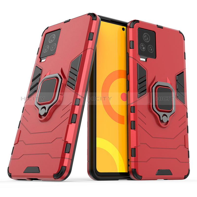 Coque Contour Silicone et Plastique Housse Etui Mat avec Magnetique Support Bague Anneau pour Vivo iQOO 7 Legend 5G Rouge Plus