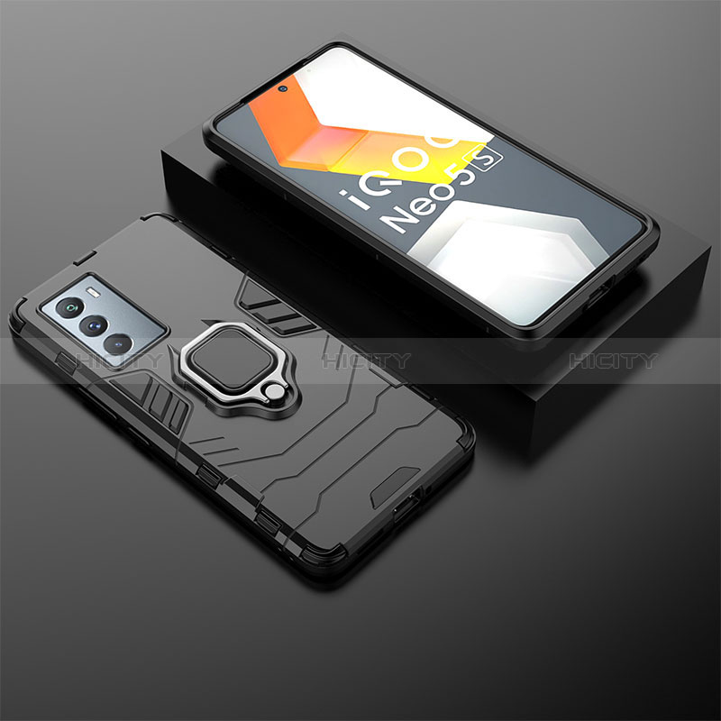 Coque Contour Silicone et Plastique Housse Etui Mat avec Magnetique Support Bague Anneau pour Vivo iQOO 9 SE 5G Noir Plus