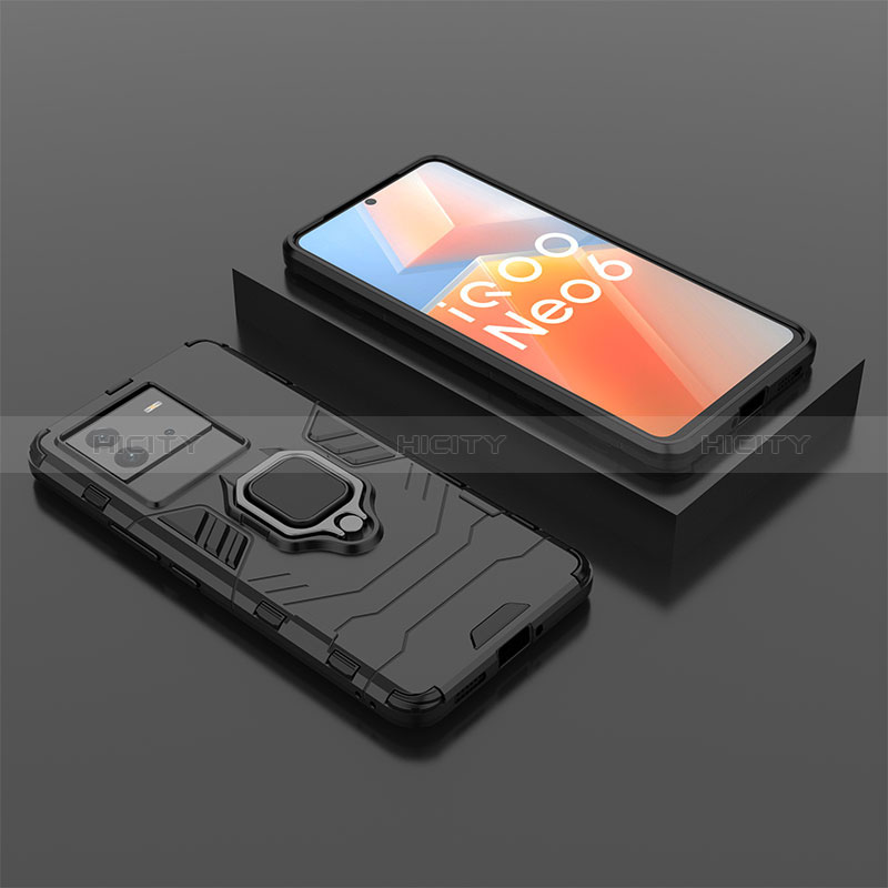 Coque Contour Silicone et Plastique Housse Etui Mat avec Magnetique Support Bague Anneau pour Vivo iQOO Neo6 5G Noir Plus