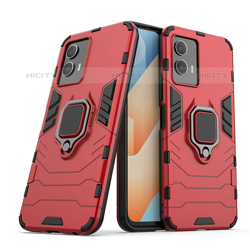 Coque Contour Silicone et Plastique Housse Etui Mat avec Magnetique Support Bague Anneau pour Vivo iQOO U5 5G Rouge Plus