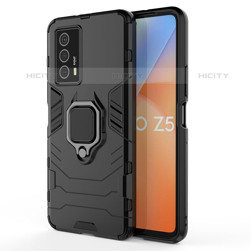 Coque Contour Silicone et Plastique Housse Etui Mat avec Magnetique Support Bague Anneau pour Vivo iQOO Z5 5G Noir Plus