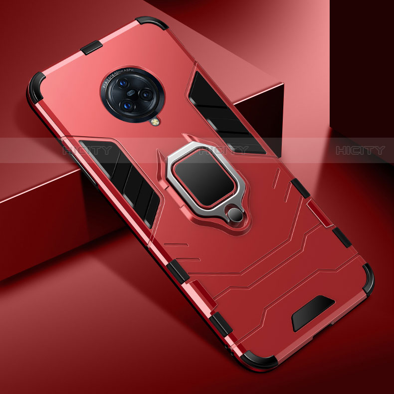 Coque Contour Silicone et Plastique Housse Etui Mat avec Magnetique Support Bague Anneau pour Vivo Nex 3S Rouge Plus