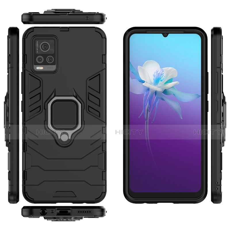 Coque Contour Silicone et Plastique Housse Etui Mat avec Magnetique Support Bague Anneau pour Vivo V20 Plus