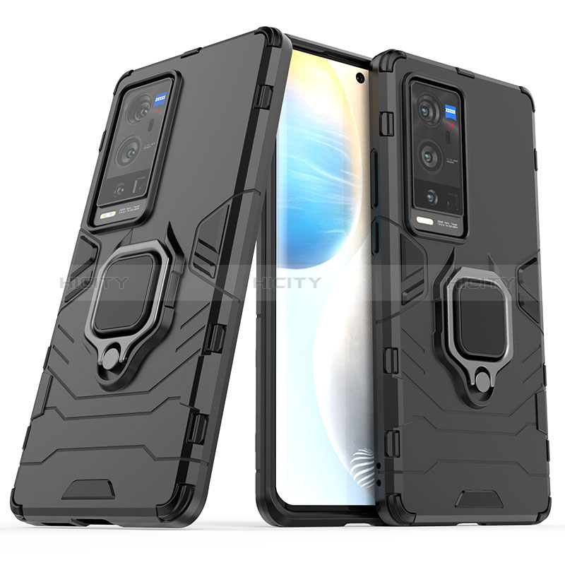 Coque Contour Silicone et Plastique Housse Etui Mat avec Magnetique Support Bague Anneau pour Vivo X60 Pro+ Plus 5G Noir Plus