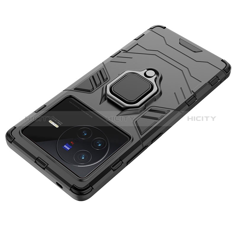 Coque Contour Silicone et Plastique Housse Etui Mat avec Magnetique Support Bague Anneau pour Vivo X80 5G Plus