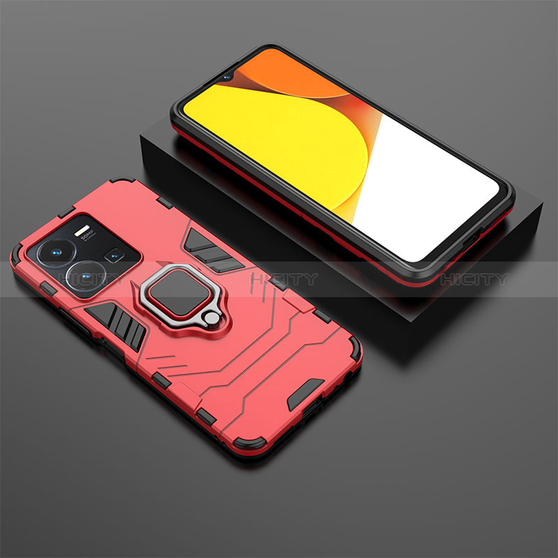 Coque Contour Silicone et Plastique Housse Etui Mat avec Magnetique Support Bague Anneau pour Vivo Y35 4G Plus