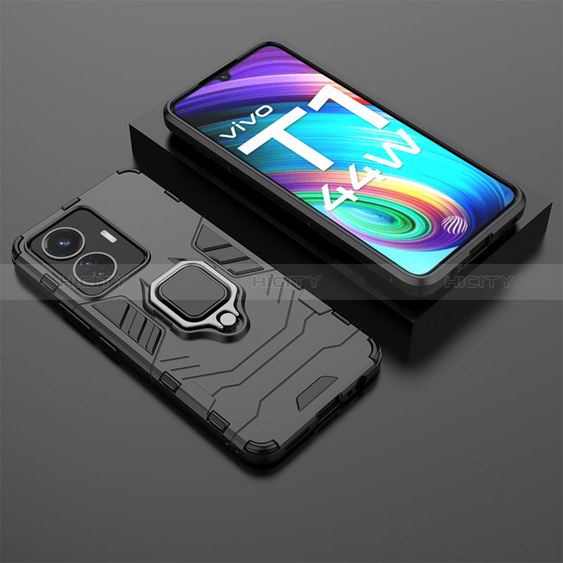 Coque Contour Silicone et Plastique Housse Etui Mat avec Magnetique Support Bague Anneau pour Vivo Y55 4G Noir Plus