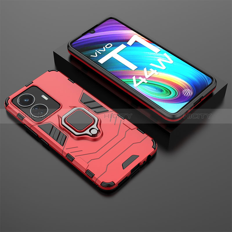 Coque Contour Silicone et Plastique Housse Etui Mat avec Magnetique Support Bague Anneau pour Vivo Y55 4G Rouge Plus