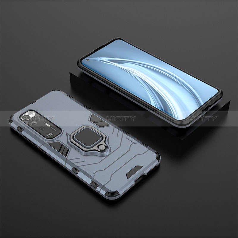 Coque Contour Silicone et Plastique Housse Etui Mat avec Magnetique Support Bague Anneau pour Xiaomi Mi 10S 5G Bleu Plus