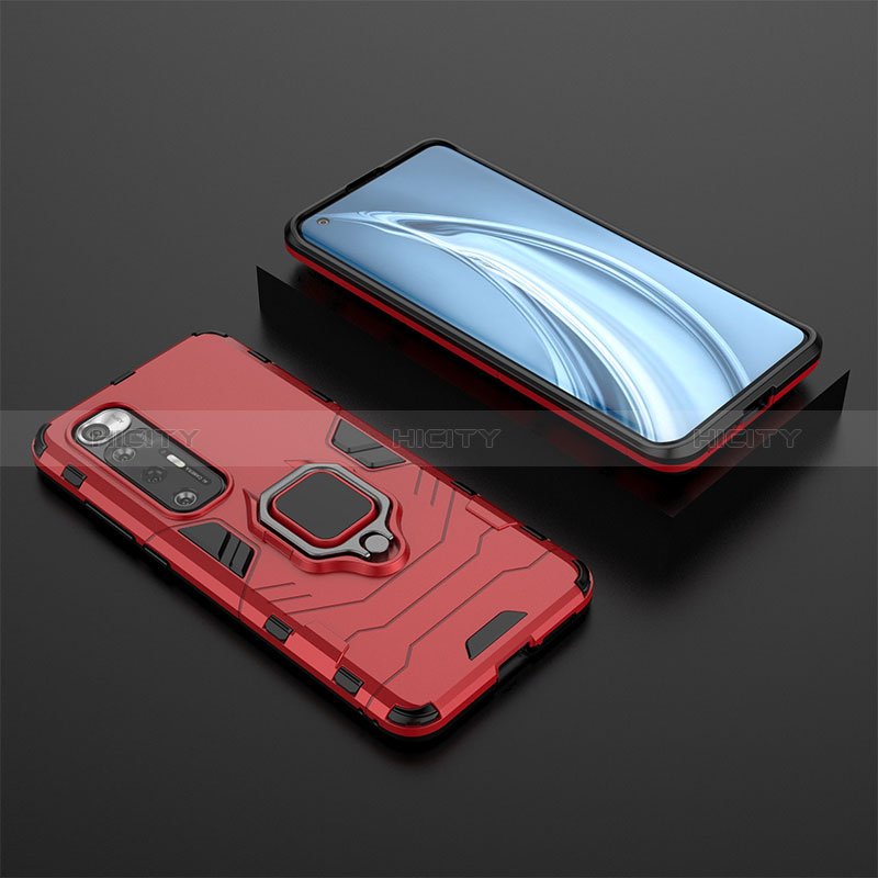 Coque Contour Silicone et Plastique Housse Etui Mat avec Magnetique Support Bague Anneau pour Xiaomi Mi 10S 5G Rouge Plus