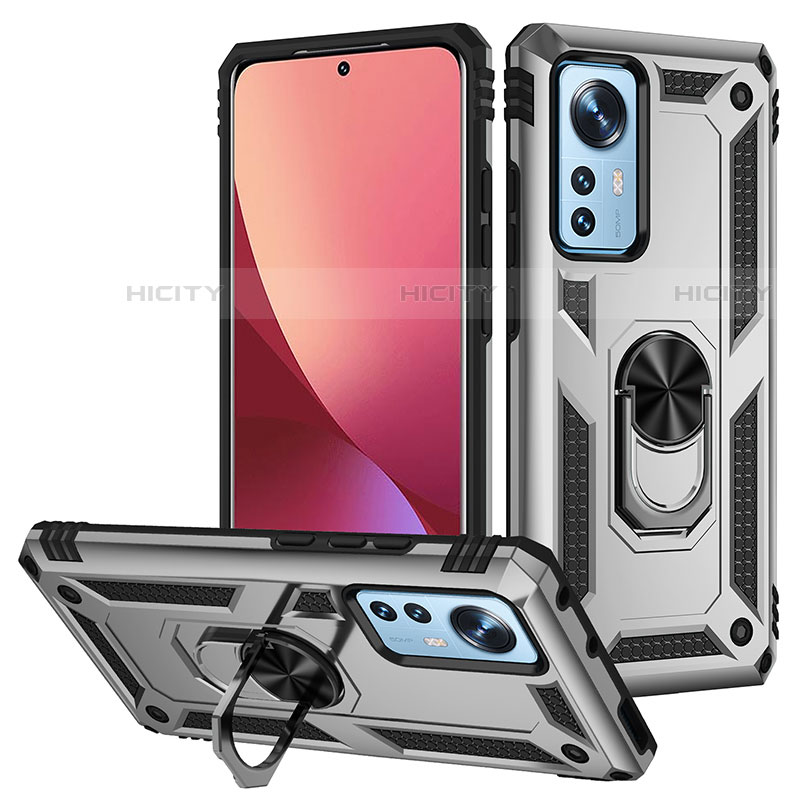 Coque Contour Silicone et Plastique Housse Etui Mat avec Magnetique Support Bague Anneau pour Xiaomi Mi 12S 5G Argent Plus