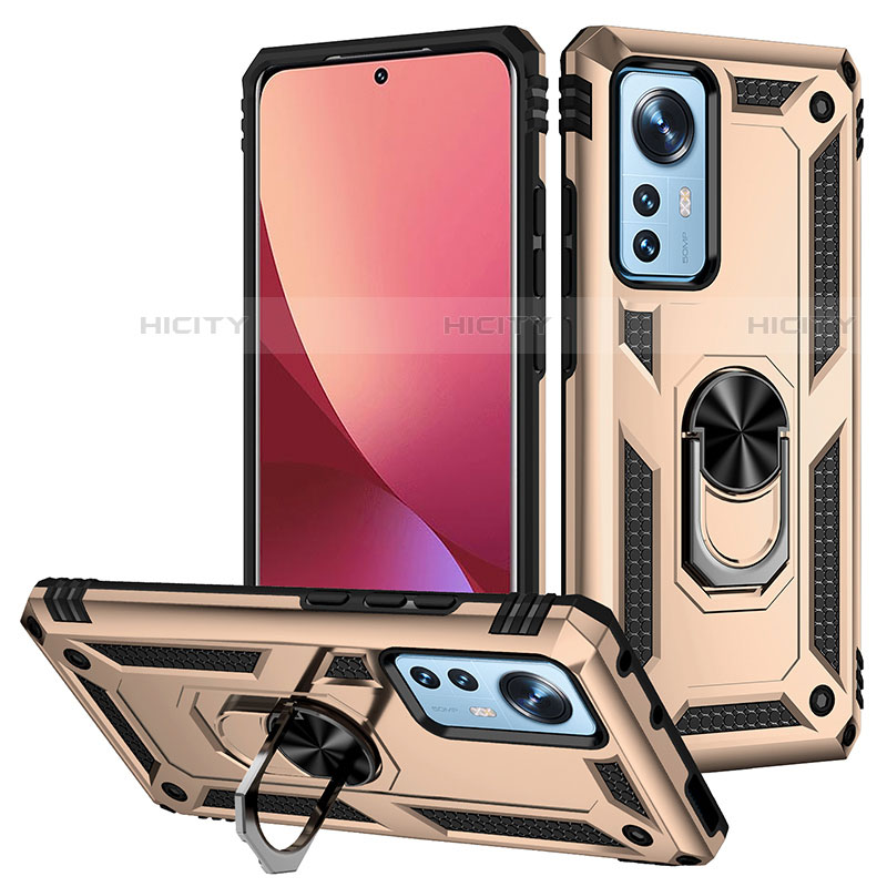 Coque Contour Silicone et Plastique Housse Etui Mat avec Magnetique Support Bague Anneau pour Xiaomi Mi 12S 5G Or Plus