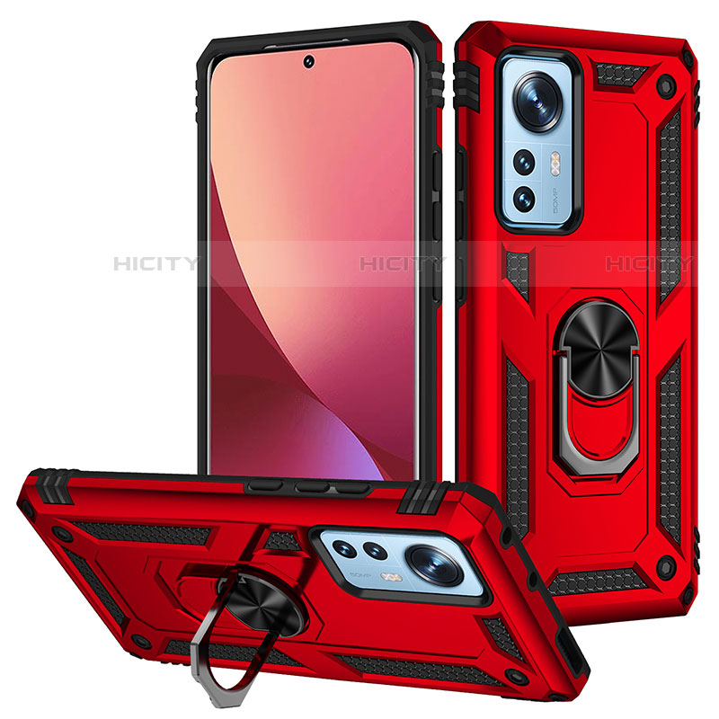 Coque Contour Silicone et Plastique Housse Etui Mat avec Magnetique Support Bague Anneau pour Xiaomi Mi 12S 5G Rouge Plus