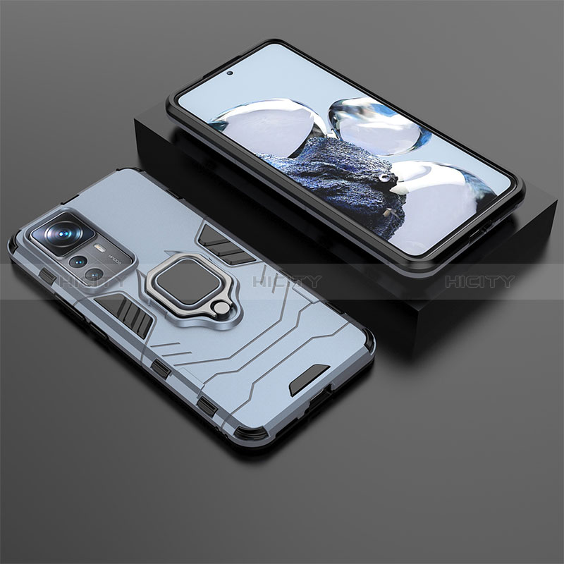 Coque Contour Silicone et Plastique Housse Etui Mat avec Magnetique Support Bague Anneau pour Xiaomi Mi 12T 5G Bleu Plus