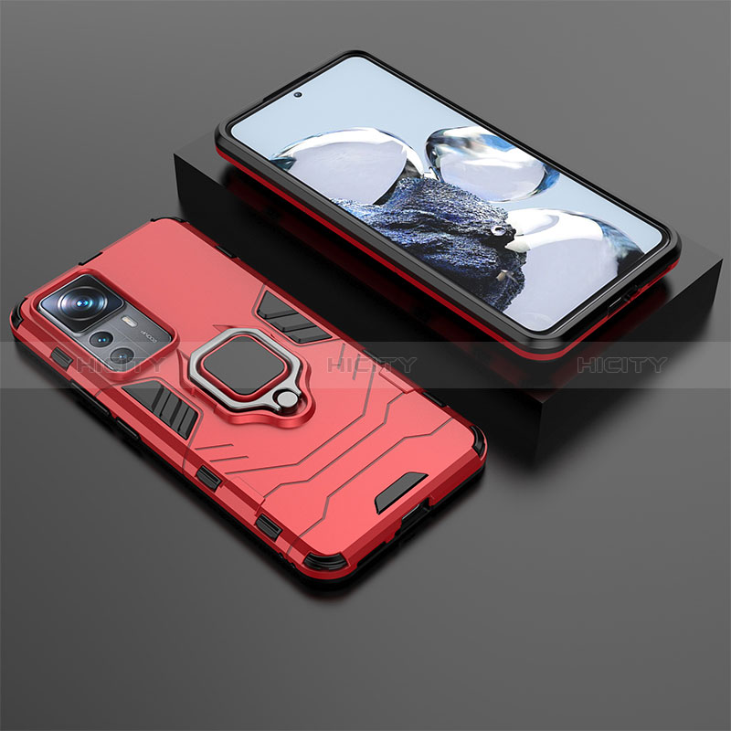 Coque Contour Silicone et Plastique Housse Etui Mat avec Magnetique Support Bague Anneau pour Xiaomi Mi 12T 5G Rouge Plus