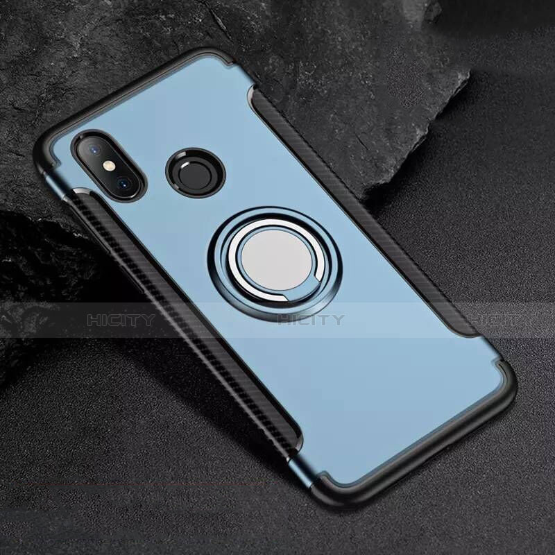 Coque Contour Silicone et Plastique Housse Etui Mat avec Magnetique Support Bague Anneau pour Xiaomi Mi 8 Bleu Plus