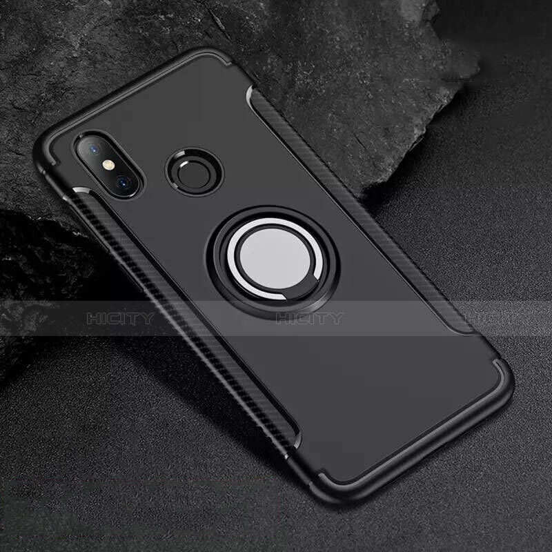 Coque Contour Silicone et Plastique Housse Etui Mat avec Magnetique Support Bague Anneau pour Xiaomi Mi 8 Plus