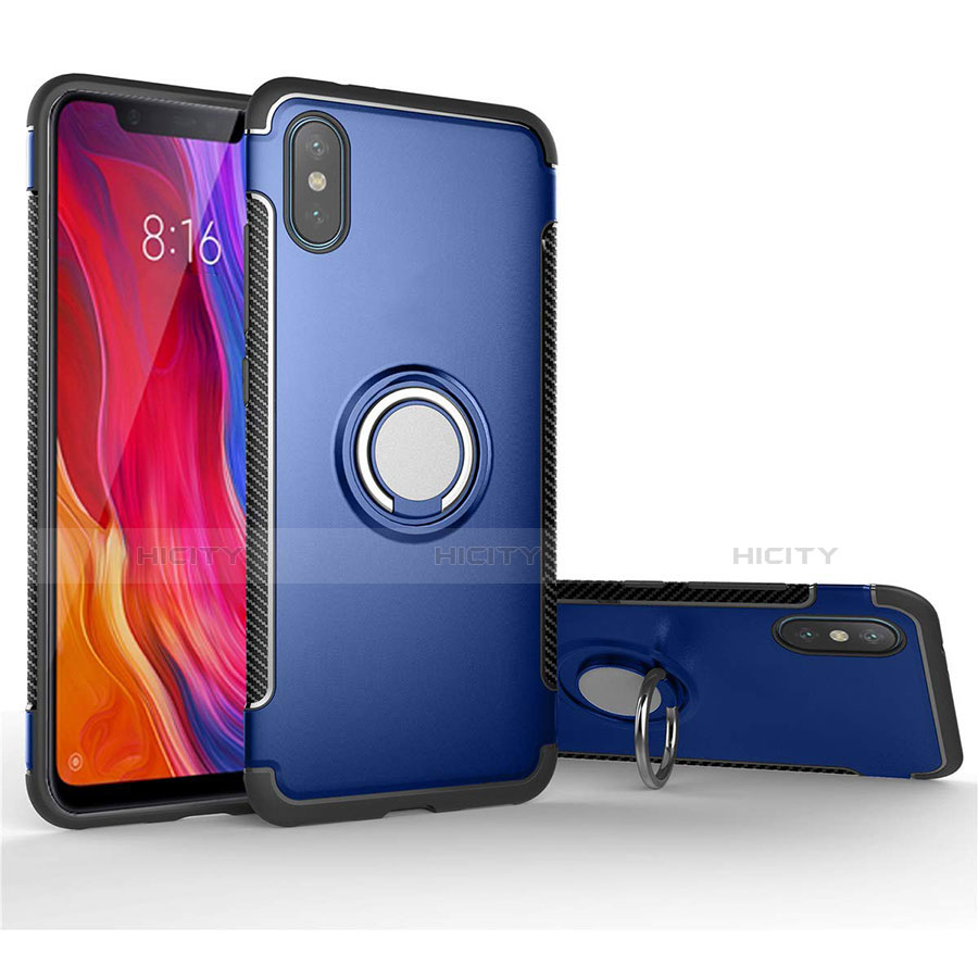 Coque Contour Silicone et Plastique Housse Etui Mat avec Magnetique Support Bague Anneau pour Xiaomi Mi 8 Pro Global Version Plus